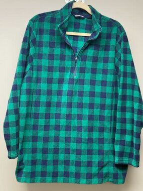 Women's 2X Lands' End 1/2 zip pullover sweatshirt, buffalo plaid navy/green